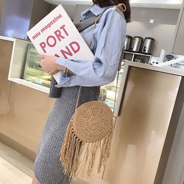 

women female shoulder bag knitted national style tassel bag summer beach messenger shoulder f42a