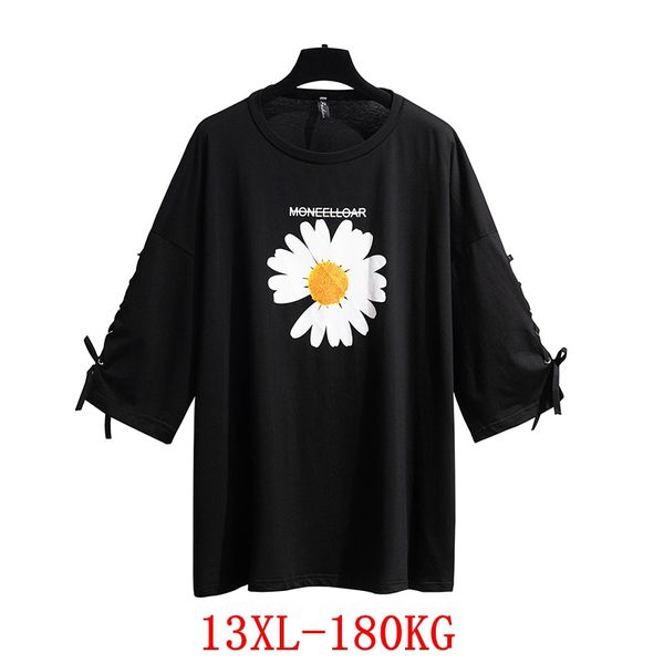 

large size women's t-shirt plus size 8xl 9xl 10x 12xl13xl summer round neck short sleeve loose plus black big t-shirt top, White
