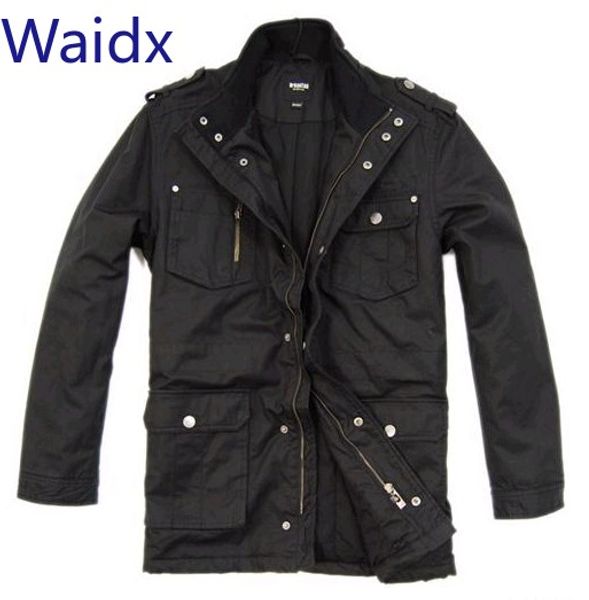 

waidx winter bomber jacket men cotton motorcycle jackets thick coat streetwear warm outwear sashes vintage black coats cloth, Black;brown