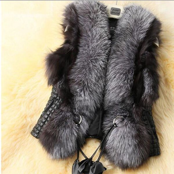 

2019 faux fur coat raccoon fur collar vest short paragraph vest leather slim imitation sheep skin women coat v537, Black