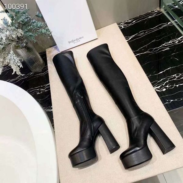 

2018 winter black boot over the knee thigh high boot bling bling high heel equined cloth lip on hoe women plu ize kid fa hion