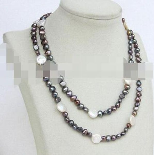 

baroque 32 "8-9mm black white freshwater pearl necklace, Silver