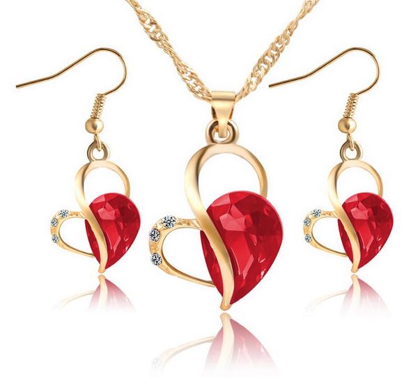 

austrian crystal heart pendant necklace earrings stud crystal necklace earring set exquisite jewelry sets for women, Silver