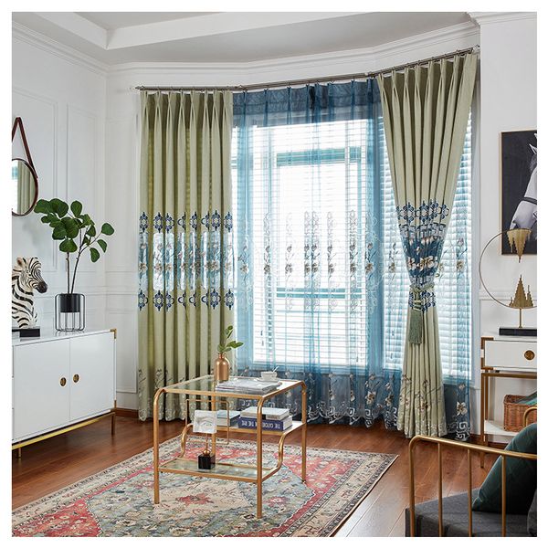 

european square stitching embroidery shading curtains for living dining room bedroom