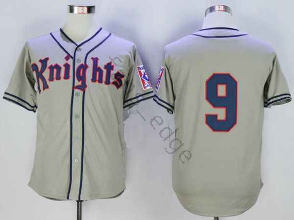 

movie new knights 1939 home jersey the natural #9 roy hobbs baseball jersey gray double york stitched shirt size s-xxxl, Blue;black