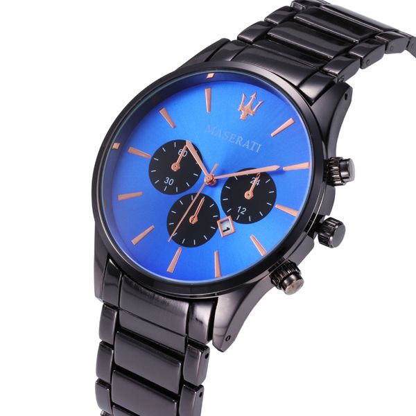 

casual fashion calendar maserati quartz watch men's watch royal oak steel belt folding buckle ing, Slivery;brown