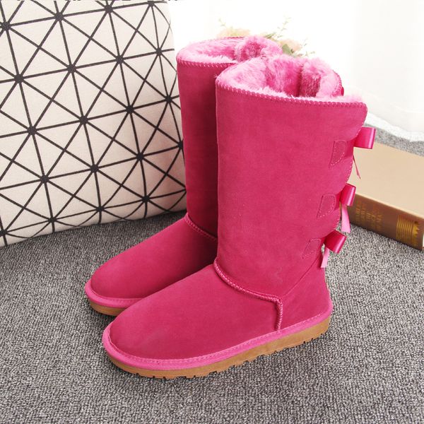 Heißer Verkauf – Stralia Damen Mädchen klassische Luxus-Schneestiefel mit Fliege und Knöchel, halbe Schleife, Pelzstiefel, Winter, Schwarz, Kastanie