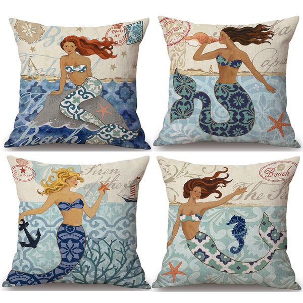Vintage Fairy Tale Mermaid Neck Body Pillowcase Linen Bed Pillows