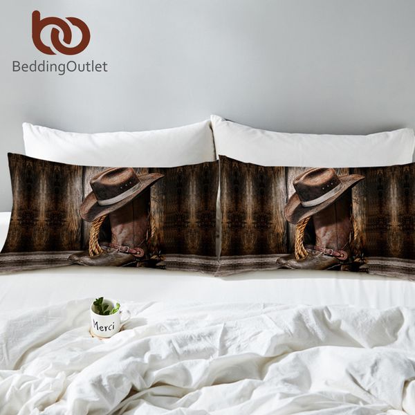 

beddingoutlet golden cowboy pillow case brown 3d print pillowcase hat american style hypoallergenic pillow cover 2 size 2-piece
