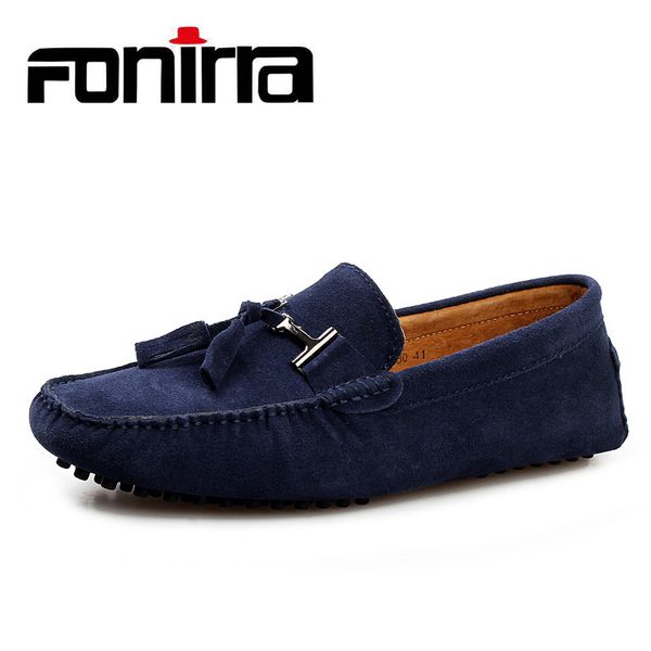 

fonirra casual loafer shoes men soft comfortable driving shoes tassel genuine leather men flat footwear 949, Black