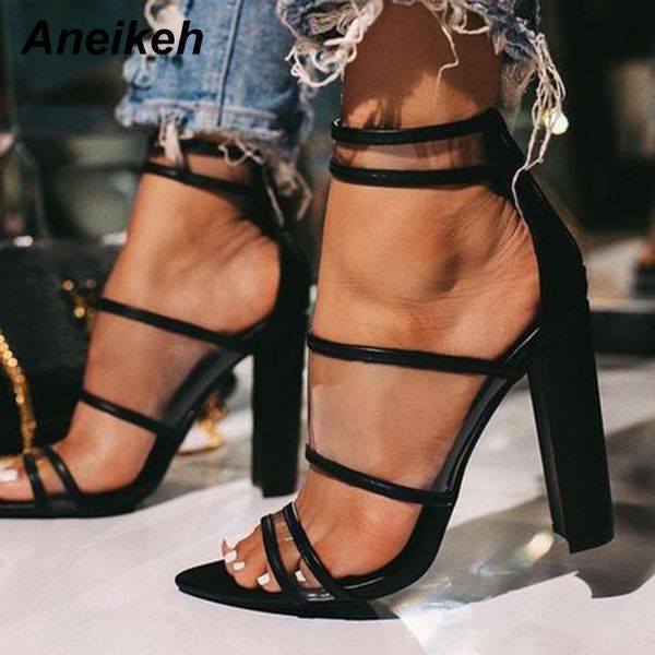 

aneikeh new рим женская обувь peep toe высокие каблуки сандалии лета партии свадебное платье обувь крест ремень лодыжки пряжки сандалии насо, Black