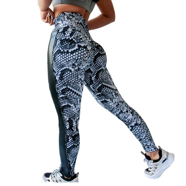 

women's fitness push up tights high waist workout tights fashion female snakeskin print plus size, Black