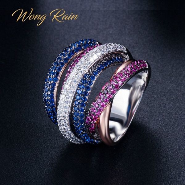 

wong rain luxury 100% 925 sterling silver ruby sapphire gemstone wedding engagement diamonds party ring fine jewelry wholesale cj191210, Slivery;golden