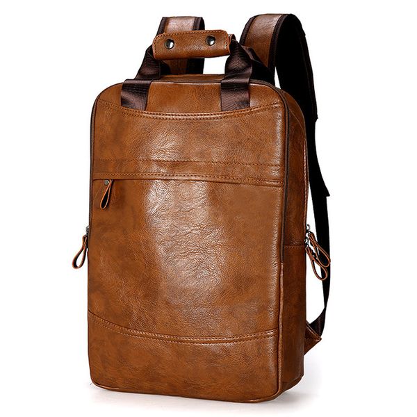 

fashion men backpack waterproof pu leather travel bag man big capacity male mochila lapbag teenager backpacks t200326