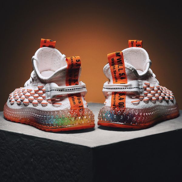 

casual fashion 4d print men's dad sneakers flying weaving mesh breathable men shoes outdoor tenis footwear zapatillas hombre, Black