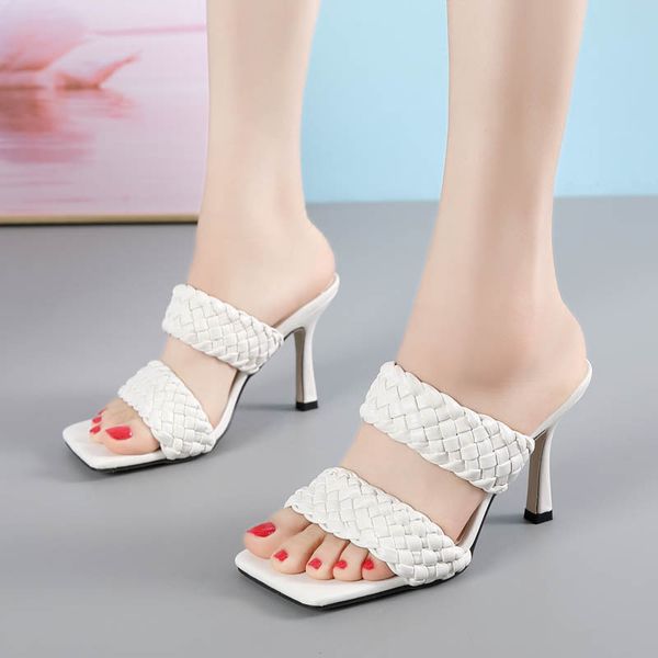 

shoes ladies' slippers thin heels rubber flip flops luxury slides big size square toe heeled mules hawaiian designer high, Black