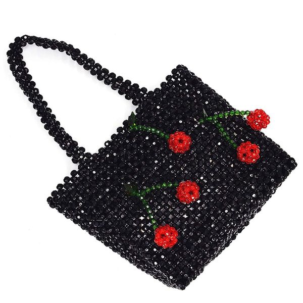 

women handmade handbag beaded weave acrylic cherry clutch bag(black