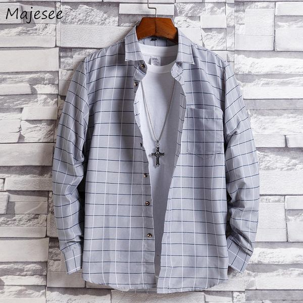 

plaid shirt men 5xl autumn japanese streetwear all match mens shirts casual ulzzang students big size clothes soft, White;black