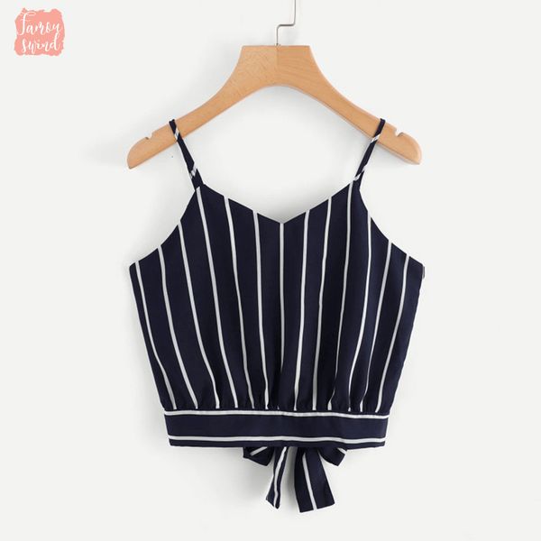 

self womens blouse back v neck bekawaii short striped clothes crop cami shirt blouse f80, White