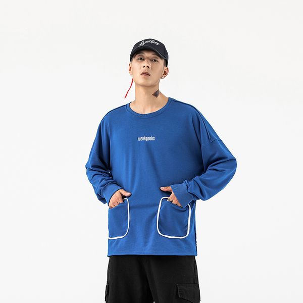 

men's sweatshirt 2019 autumn and winter new japanese round neck loose turtleneck sweatshirt youth personality trend men's wear, Black
