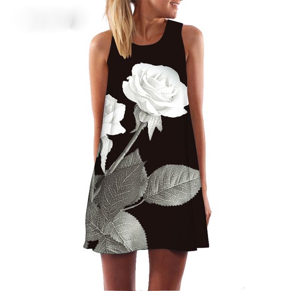 

summer dress women designer clothes women dress new arrival rose print o neck casual loose mini chiffon dresses designer clothes, Black;gray
