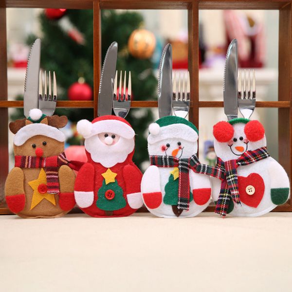 

6pcs/set snowman santa claus elk cutlery suit holders pockets knifes forks tableware bags christmas dinner table home decor