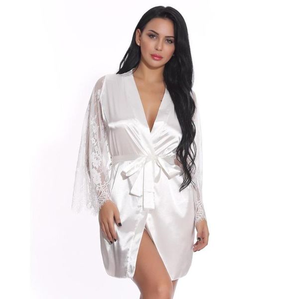 

women's sleepwear women bridesmaid robe bath stain lace lingerie bathrobe babydoll belt peignoir mariage #2a23, Black;red