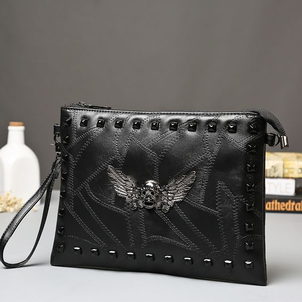 

fashion rivet ghost head handbags men and women korean men holding a bag file envelope bag