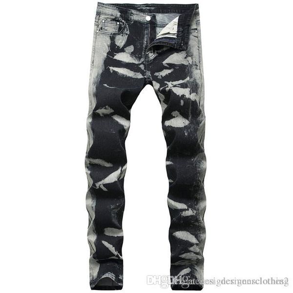

серые пятна обычные мужские джинсы мода stretch длинные карандаш дизайнерские штаны середины талии печати мужские брюки, Blue