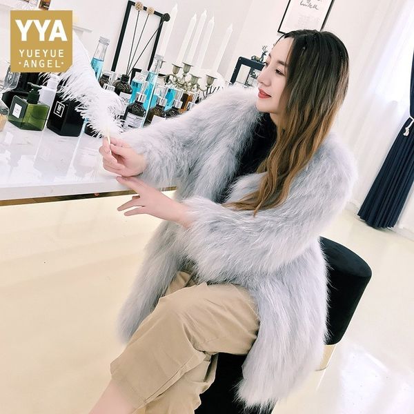 

элитная шубы женщина сольет осень 2020 природного raccoon dog fur вязаных волосатого пальто куртки женщина с длинным рукавом шинель, Black