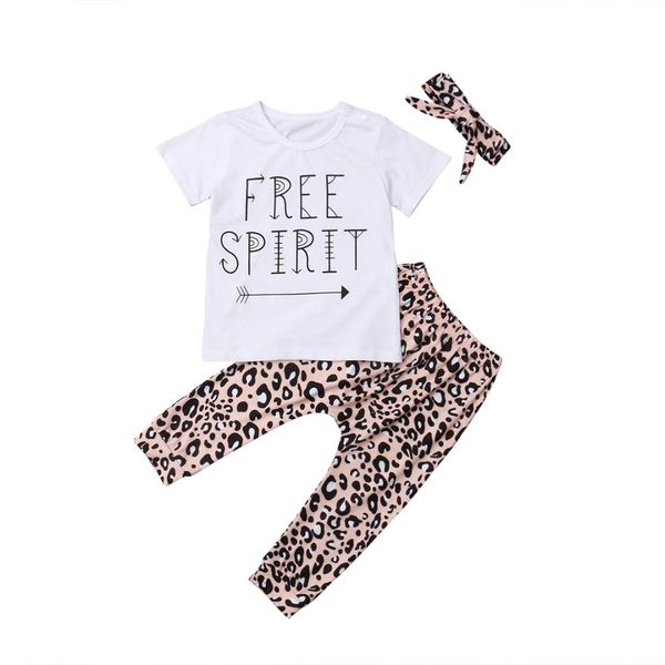 

3pcs toddler baby girl summer outfits letter short sleeve leopard pants+headband fashion clothes set 1-6t, White