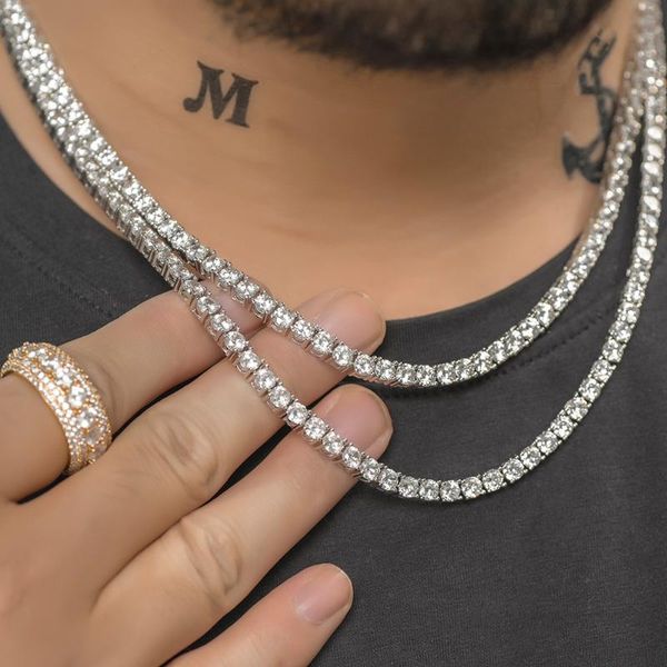 

4mm iced out zircon 1 row tennis chain necklace men bling hip hop dad jewelry, Silver