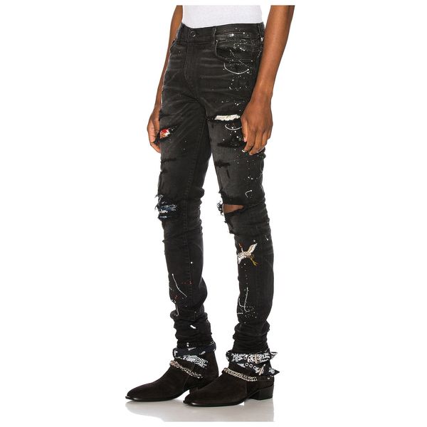 

mens designer jeans fashion crane embroidery pants luxury starry graffiti washed jean for womens high st brand kanye hiphop wear sale, Blue