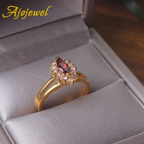 

ajojewel female fashion elegant cubic zirconia ring gold color green/red crystal engagement wedding ring for women jewelry bague, Slivery;golden