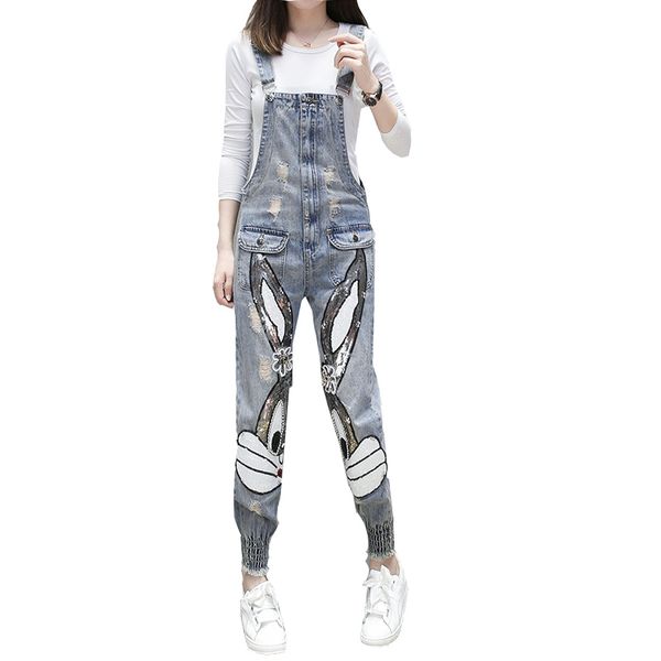 

lake blue european fashion sequins denim overalls shuhua19