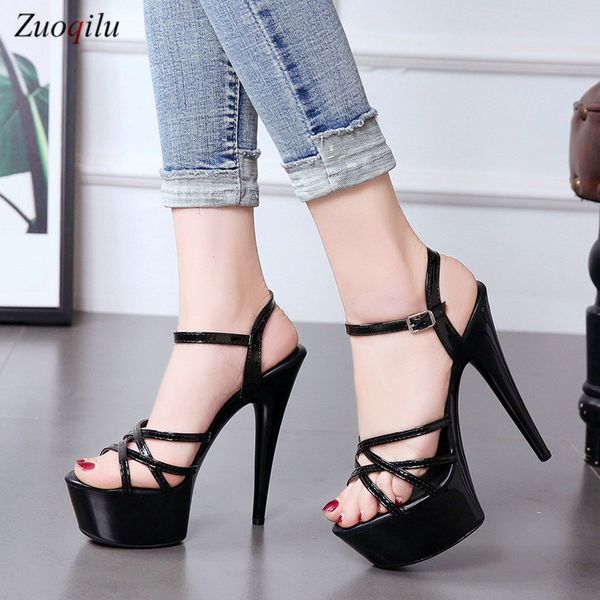 

2020 ankle strap platform sandals heels shoes woman sandals women summer shoes peep toe party summer sandals t200601, Black