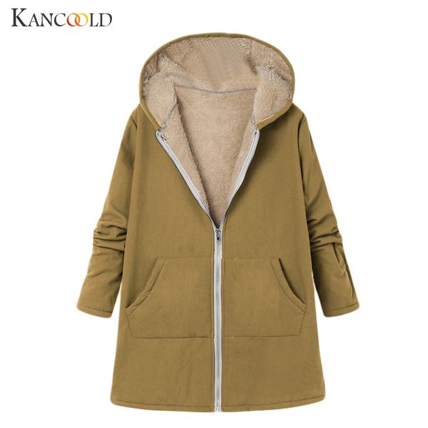 

kancoold women parka fashion autumn winter warm jackets women fur collar coats long parkas hoodies office lady cotton plus size, Tan;black