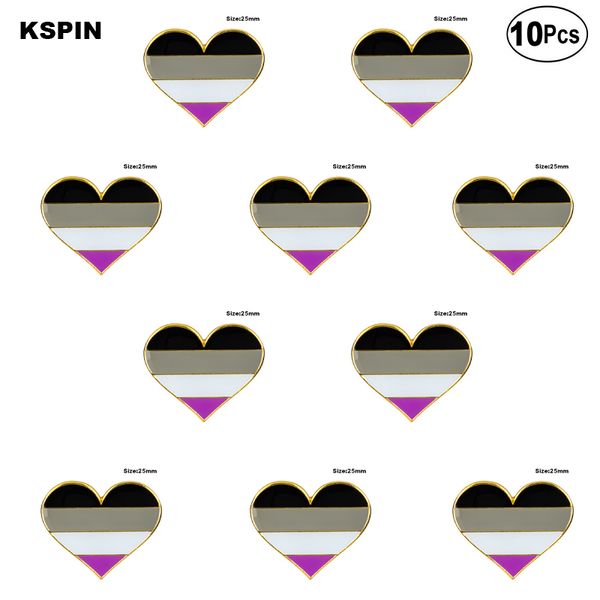 

asexual pride heart shape lapel pin flag badge brooch pins badges 10pcs a lot, Gray
