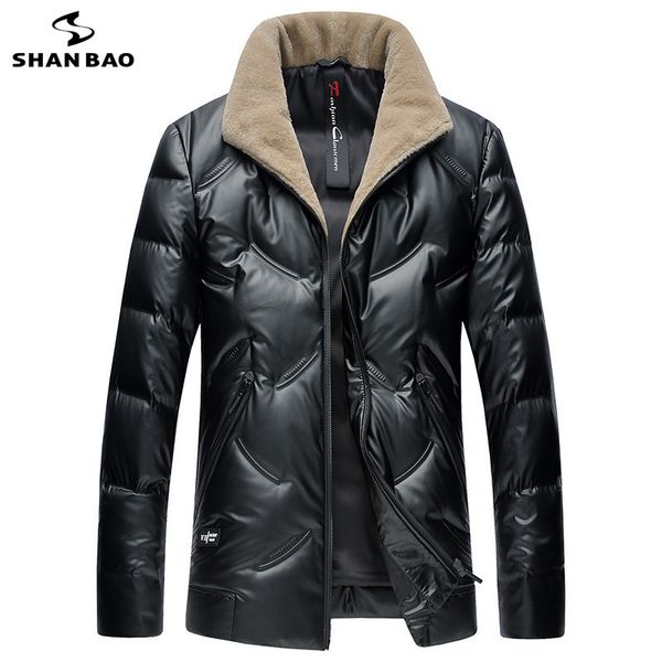 

shnabao white duck down fluffy thick warm down jacket 2018 winter men's casual wool collar jacket, Black