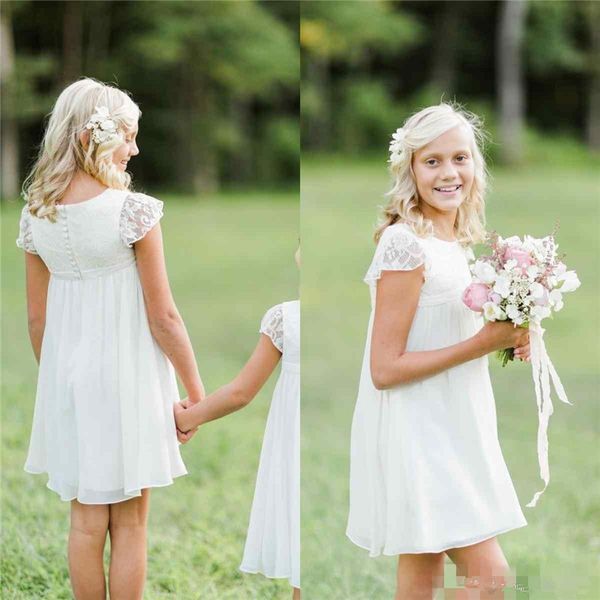

a-line chiffon lace flower girl dress cap sleeved pageant first communion dresses, White;blue