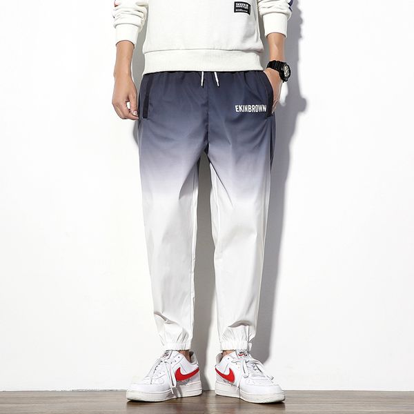 

cotton track pants men's fashion gradient casual joggers pants men sweatpants streetwear wild loose hip hop trousers mens m-5xl, Black