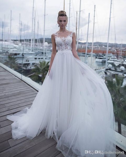 

2019 новый a line белый тюль пляжные свадебные платья дешевые vestido novia африканский готический свадебное платье свадебные платья, White