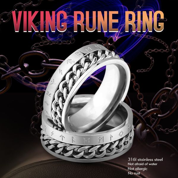 

beier 316l stainless steel fashion style nose viking rotatable chain and rune ring for men jewelry odin amulet vintage lr-r130, Golden;silver