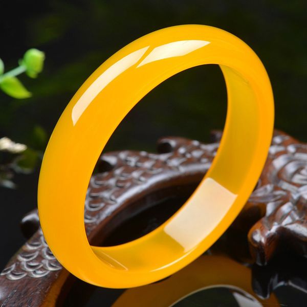 

certificate natural agate yellow 54mm-62mm bracelet elegant princess jade bracelet gift, Golden;silver