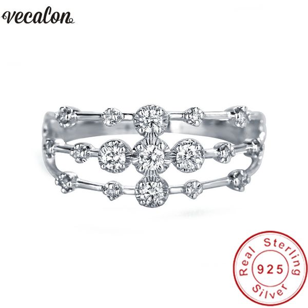 

vecalon charm joint ring 100% soild 925 sterling silver sona diamond cz engagement wedding band rings for women finger jewelry, Slivery;golden