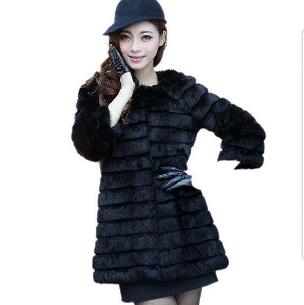 

fluffy women faux fur coat 2019 fluffy luxury robe office workear women's fur coat solid tunic winter artificial r38, Black