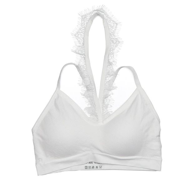 

women fashion casual solid lace halter neck sleeveless sporting bra summer back criss crossing straps, White;black