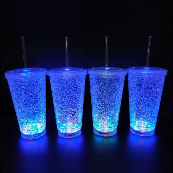 

ice cube led double-layer sippy cup crushed ice double-layer juice cup water induction flash drink cup party decoration