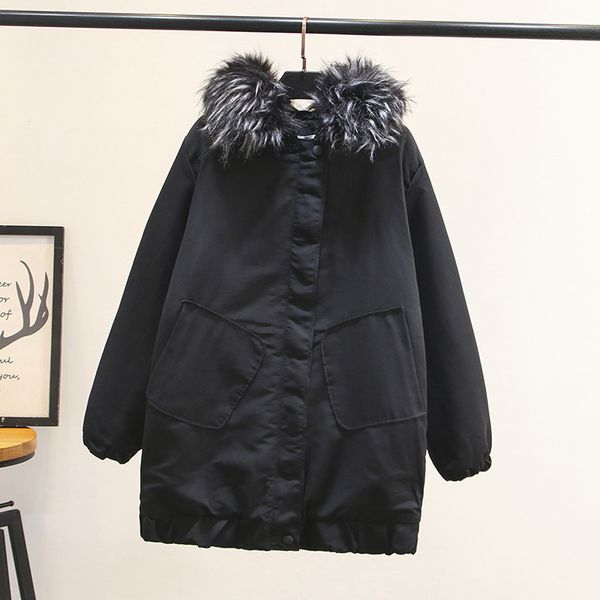 

winter casual parkas 2019 plus size clothing fashion loose filling sustans fur hooded thick warm padded coats women t57-6001, Black