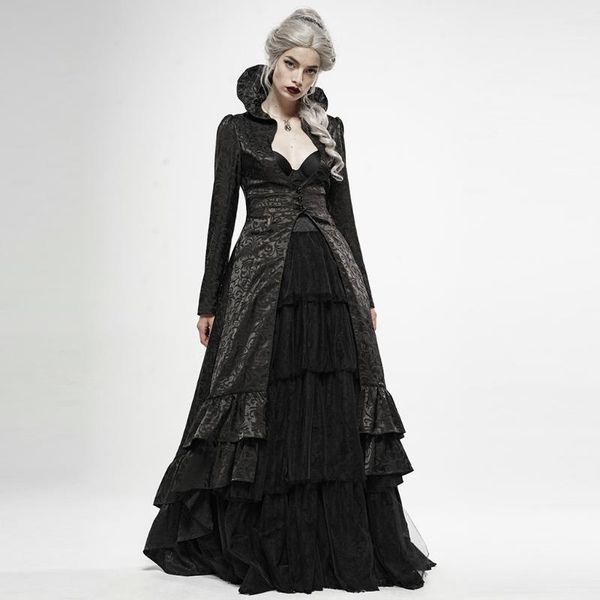 

punk rave women's gothic witch's wedding dress long coat lace applique decoration party evening dinner jacquard jacket, Black